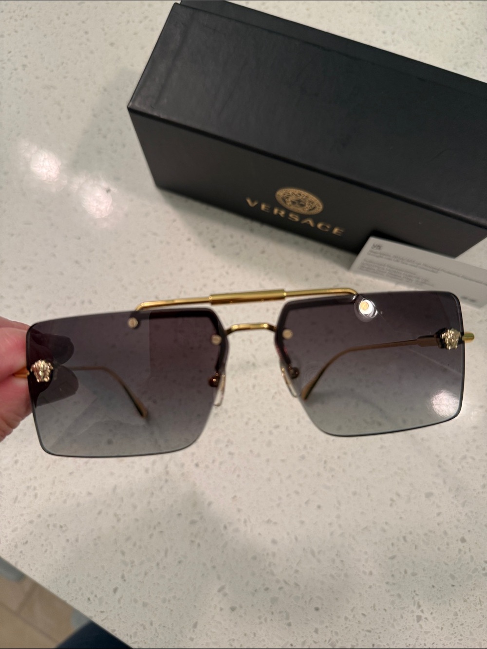 Versace Gold Frame Sunglasses with Dark Gradient Lenses and Medusa Accents - Picture 5 of 7